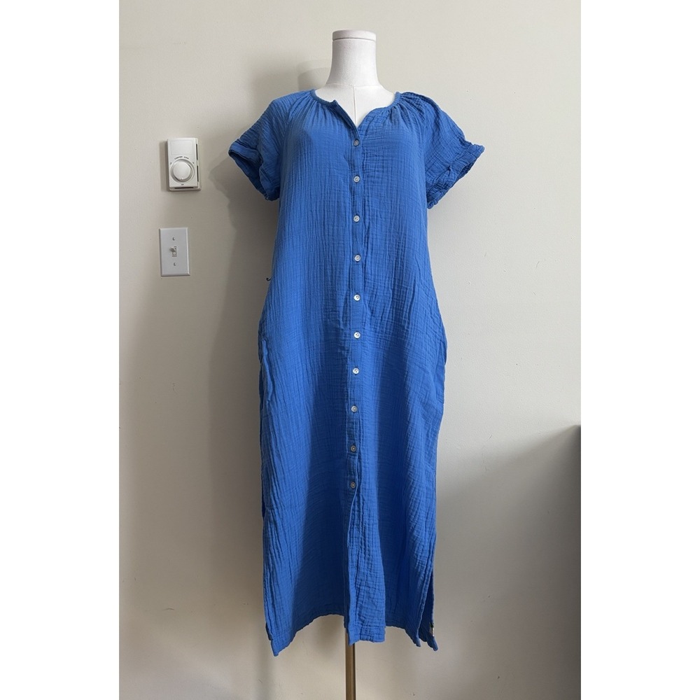 Tommy Bahama Cotton Gauze Dress Womens Small Coastal Beach Blue *missing belt